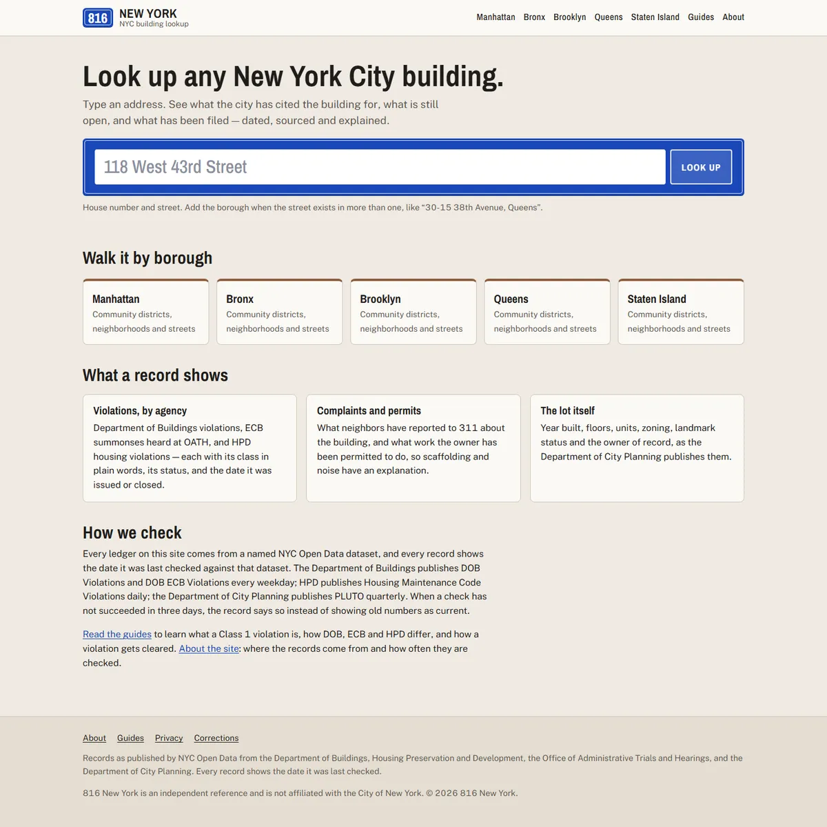 Full page of 816newyork.com