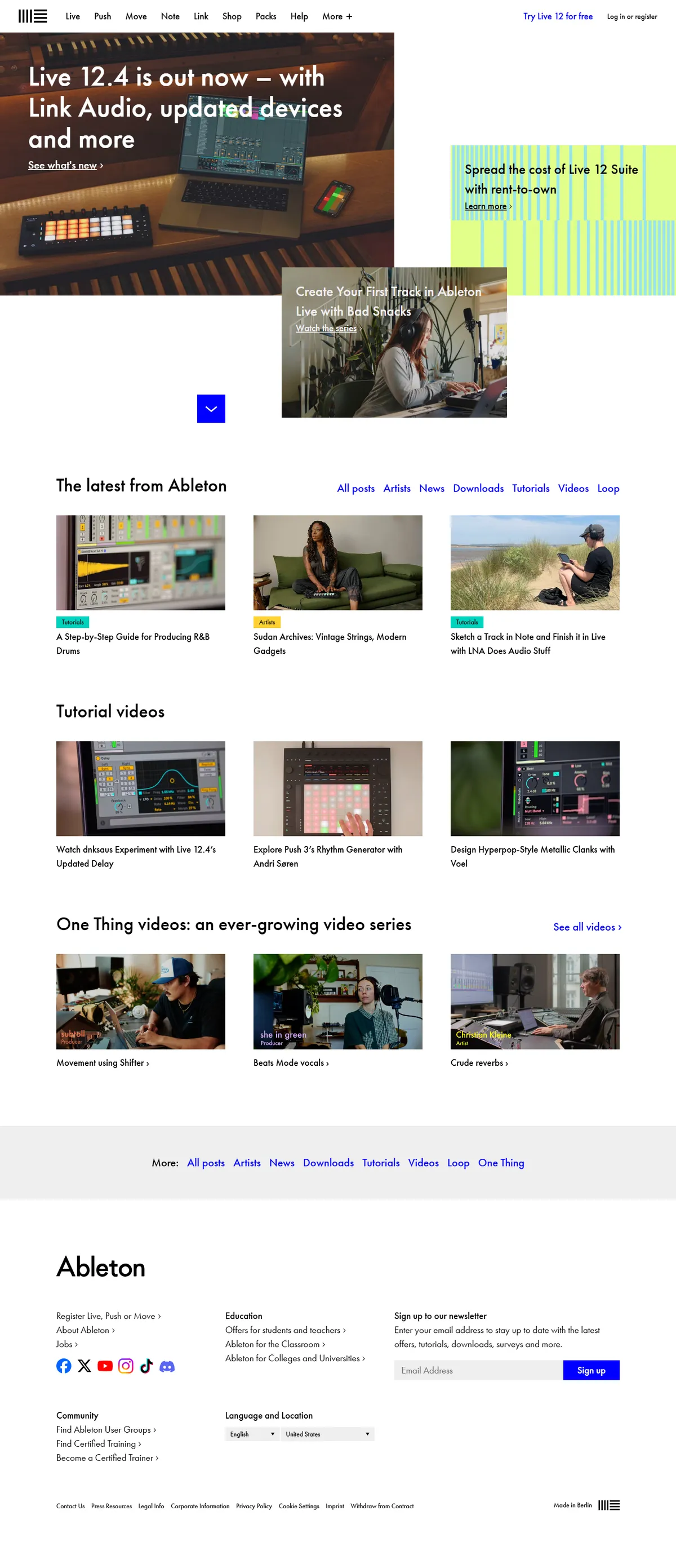 Full page of ableton.com