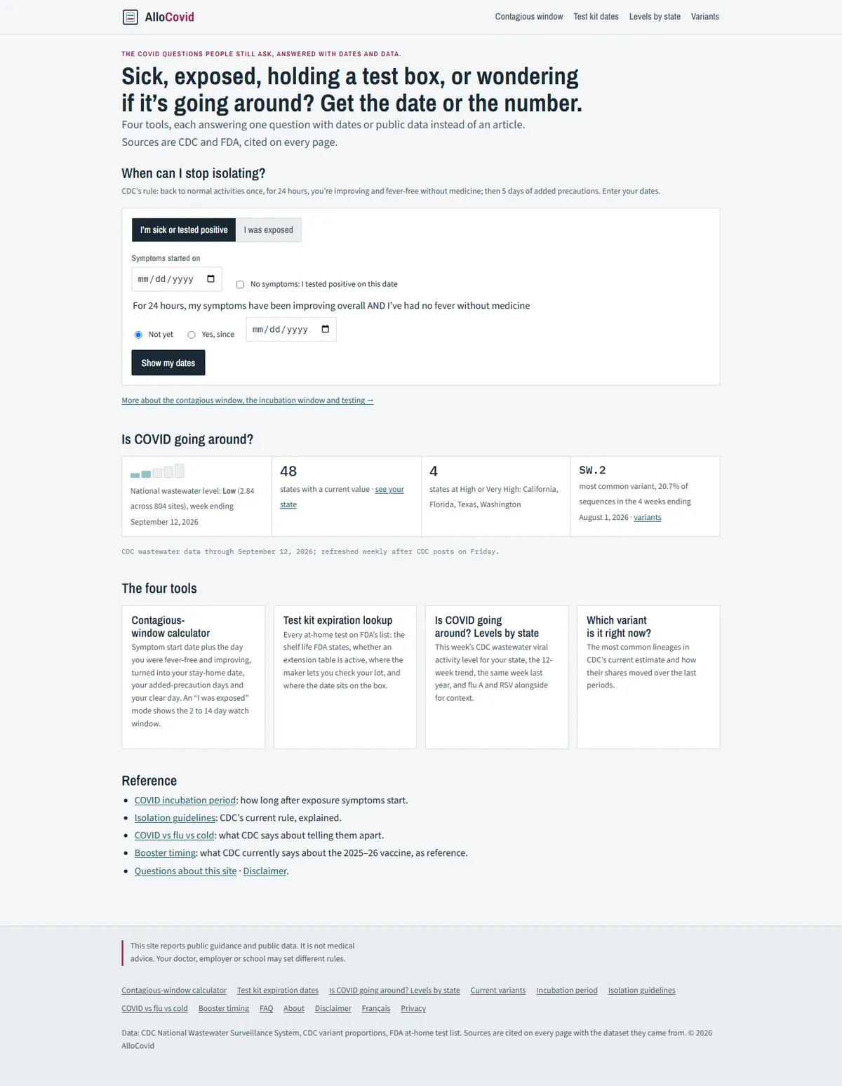 Full page of allocovid.com