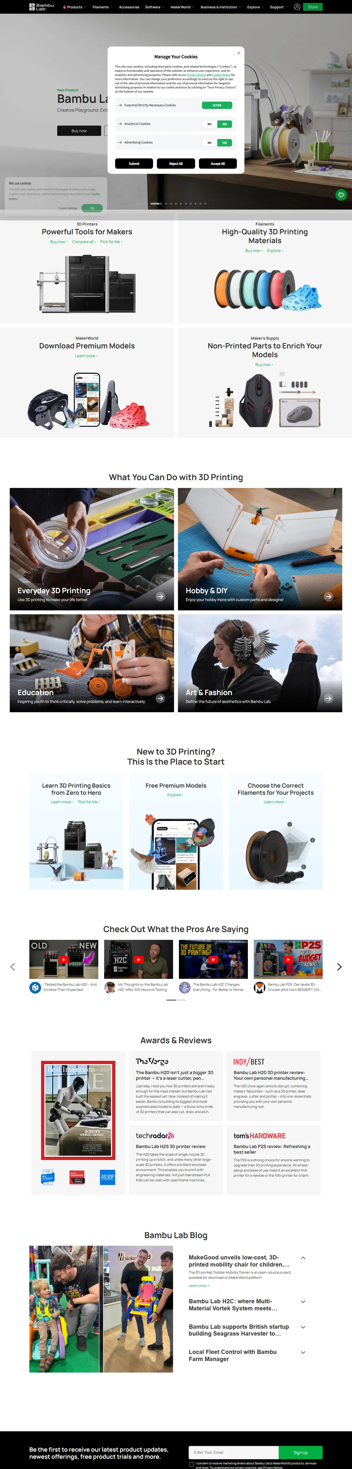 Full page of bambulab.com