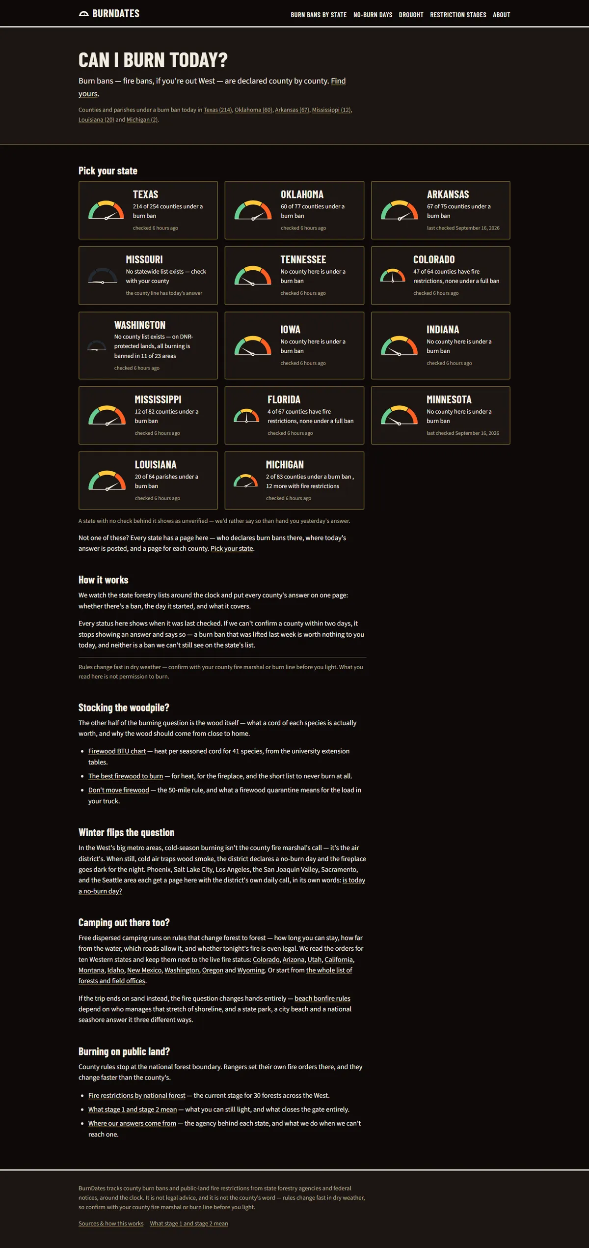 Full page of burndates.com