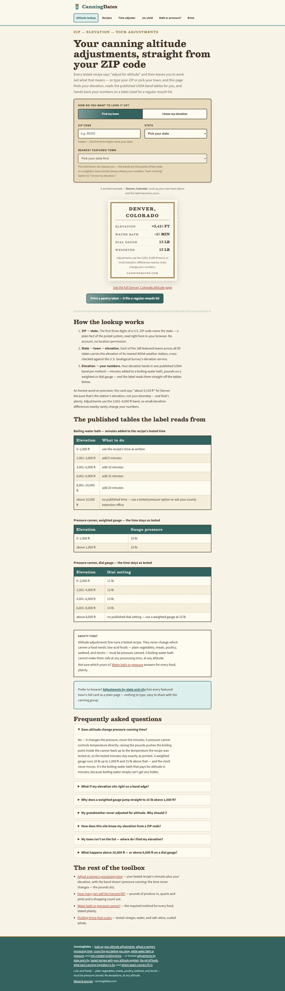 Full page of canningdates.com