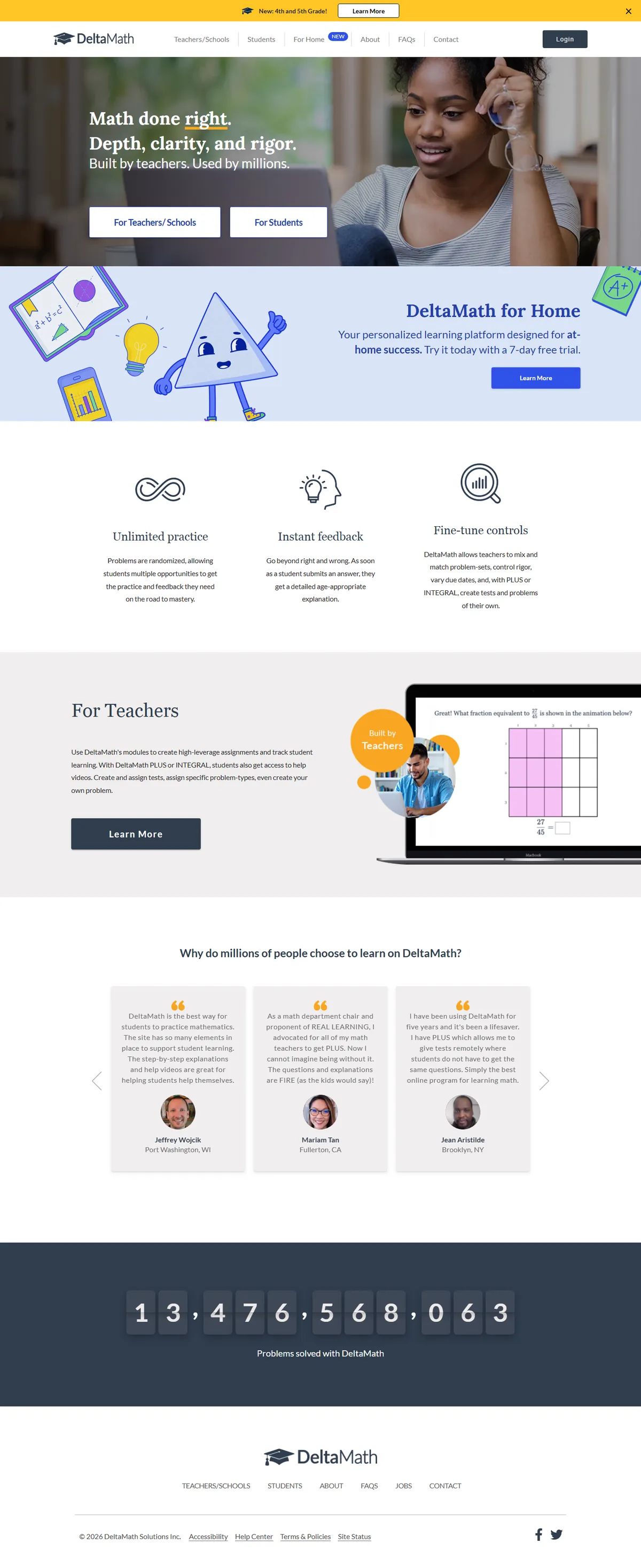 Full page of deltamath.com