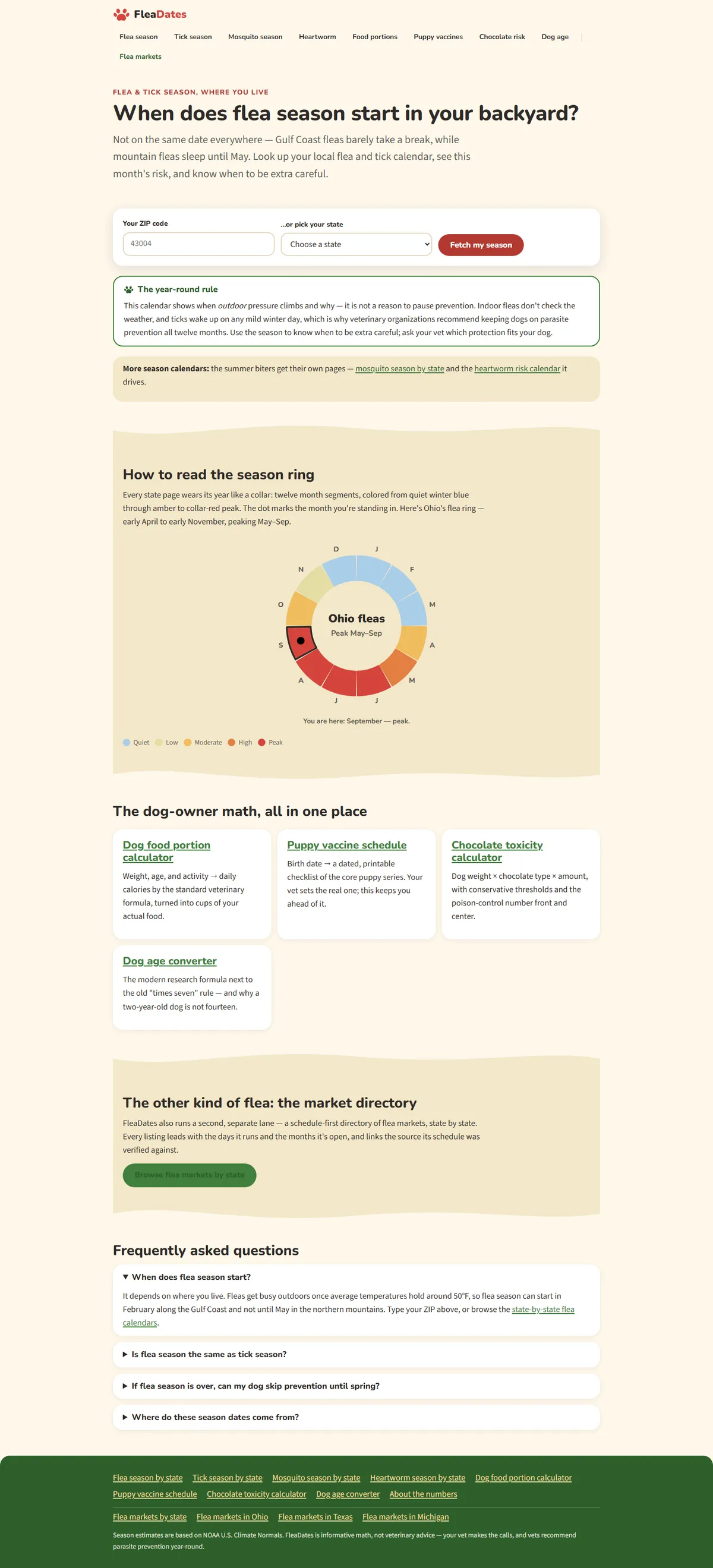 Full page of fleadates.com