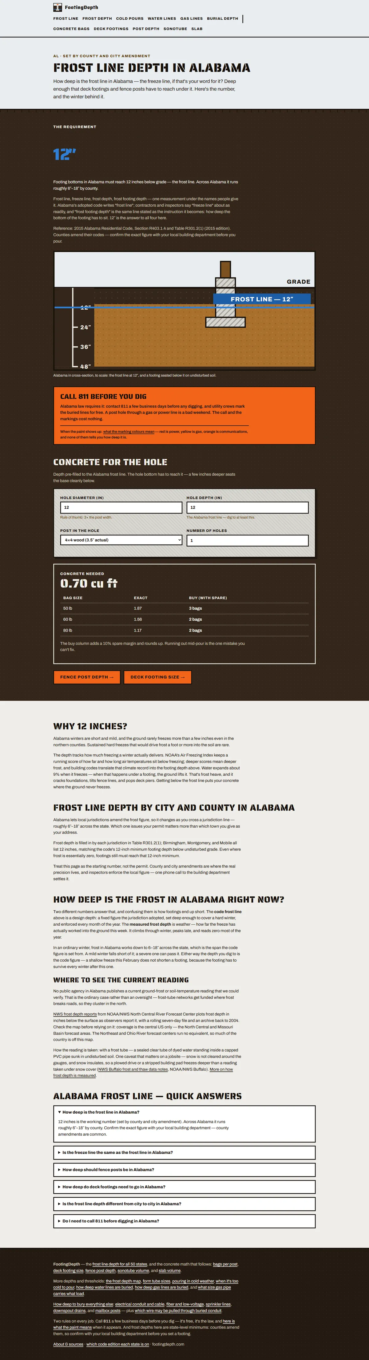 Full page of footingdepth.com