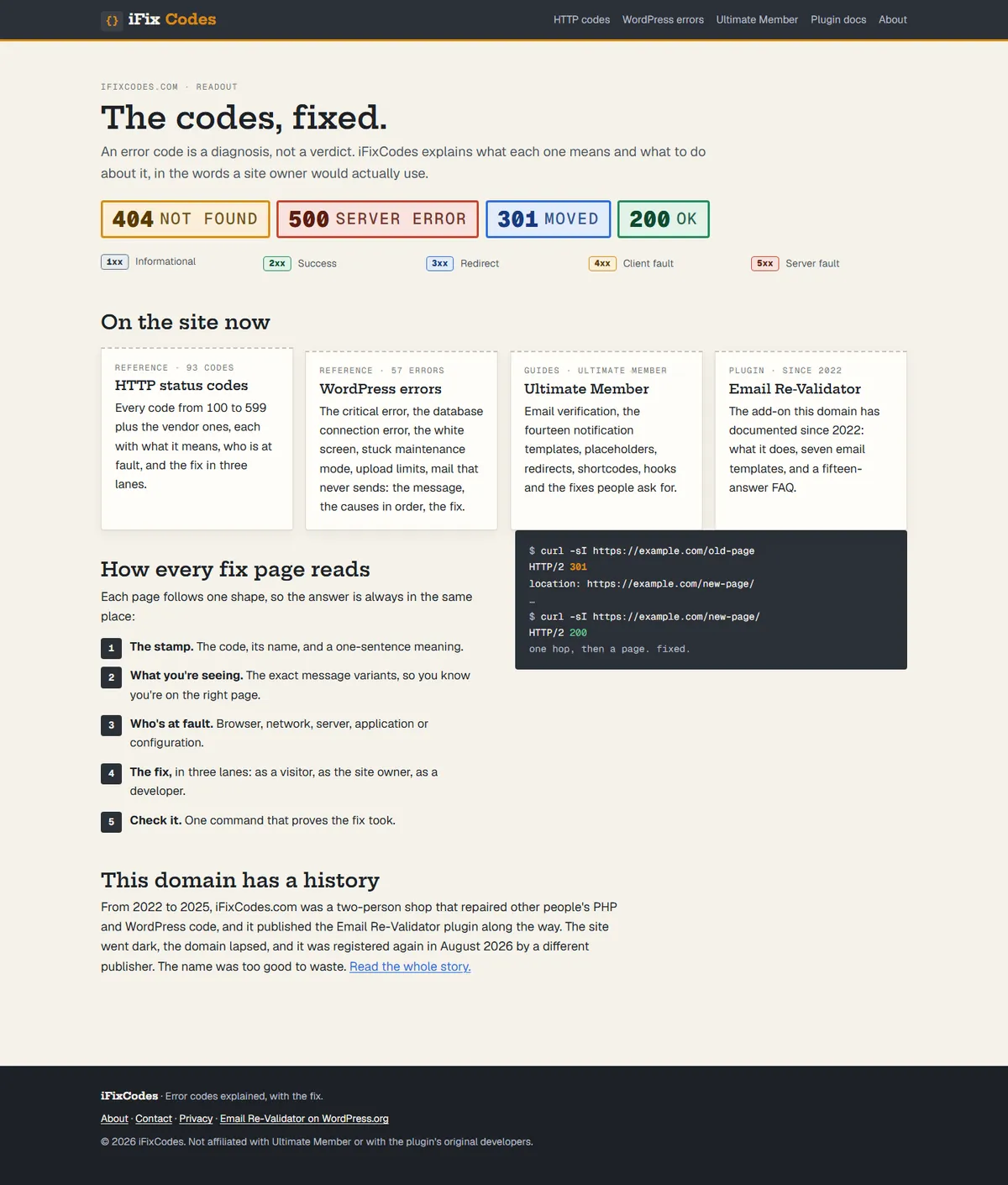 Full page of ifixcodes.com