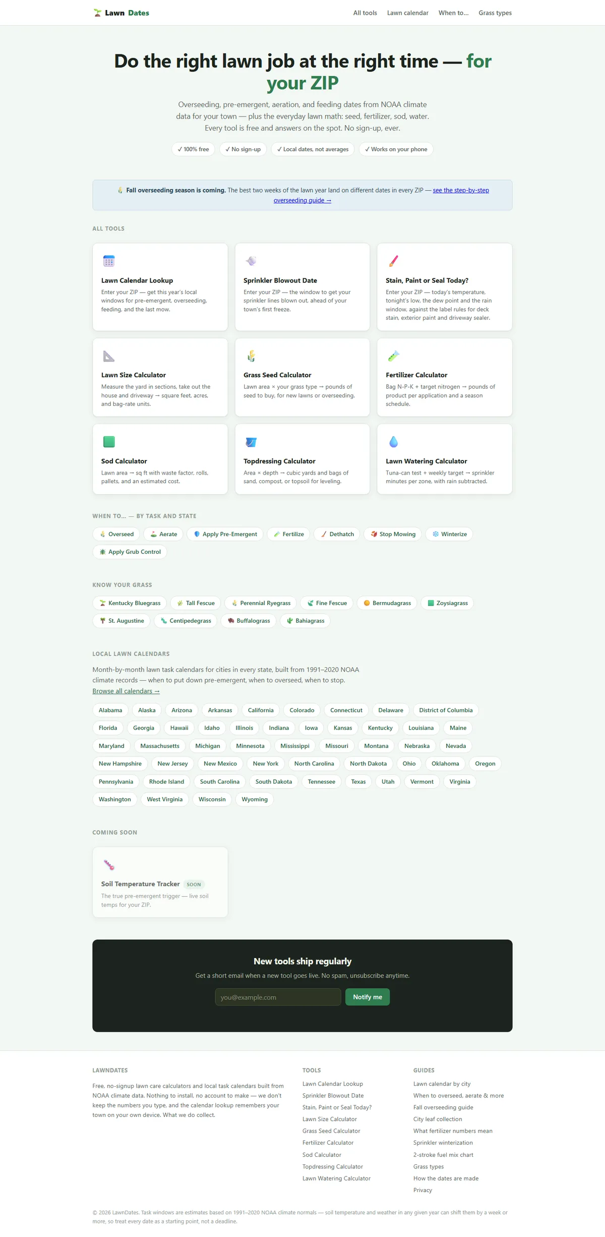 Full page of lawndates.com