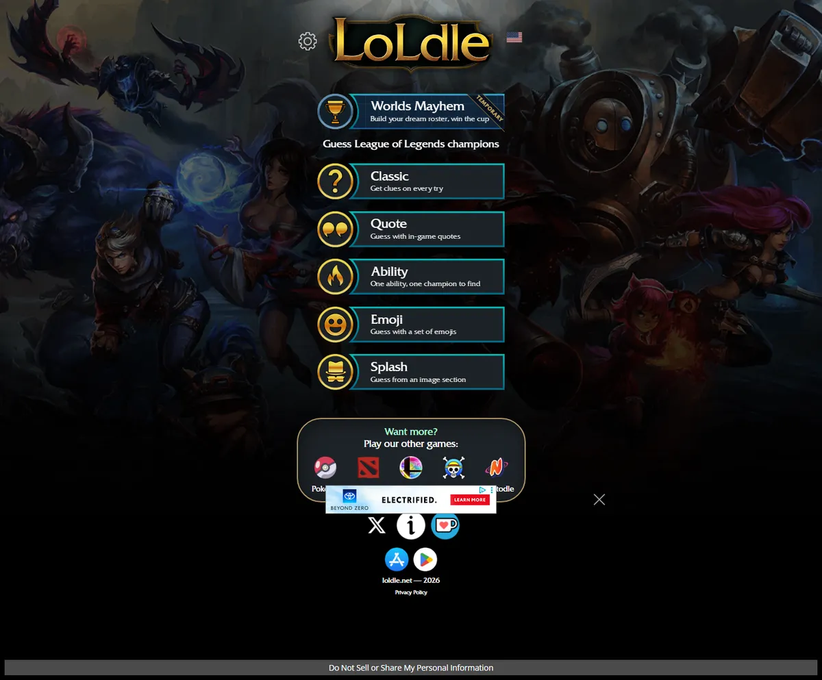 Full page of loldle.net