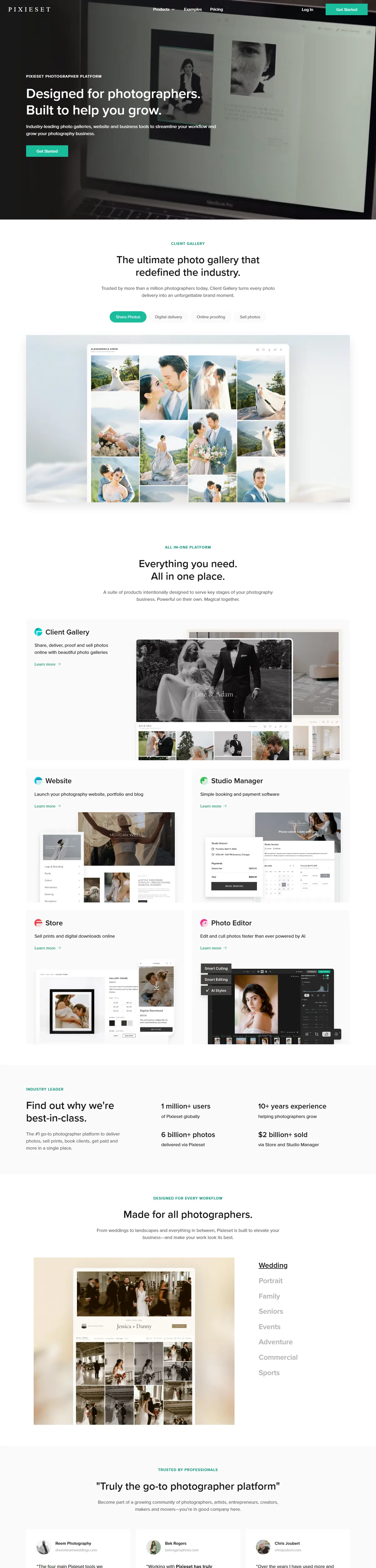 Full page of pixieset.com