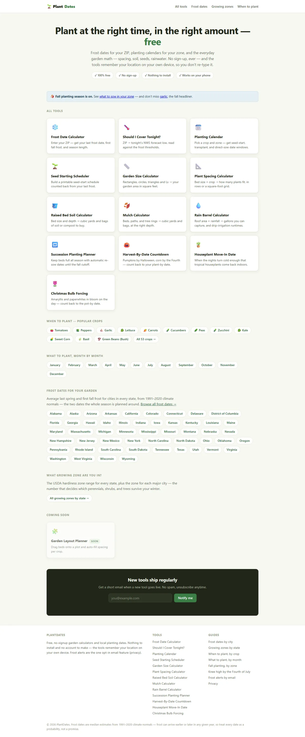 Full page of plantdates.com