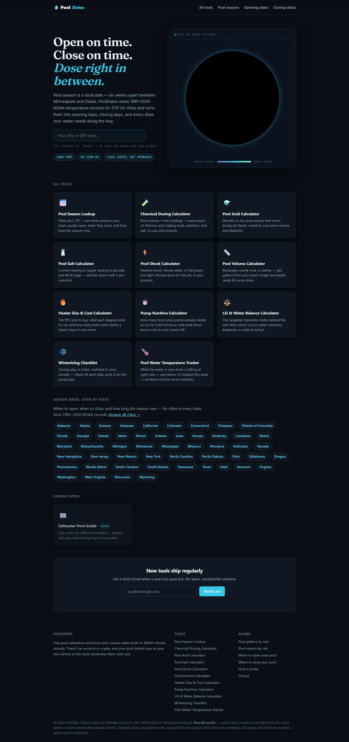 Full page of pooldates.com