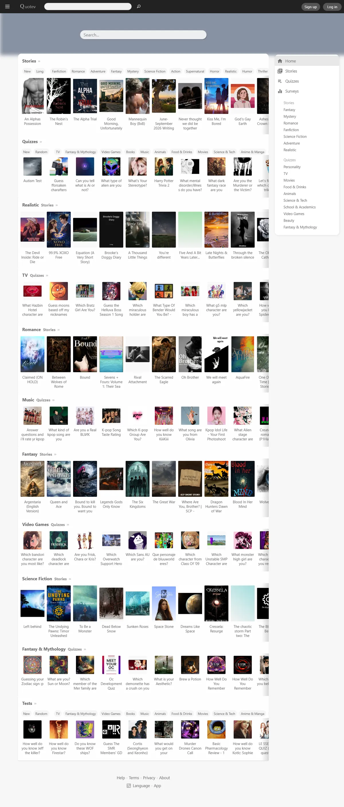Full page of quotev.com