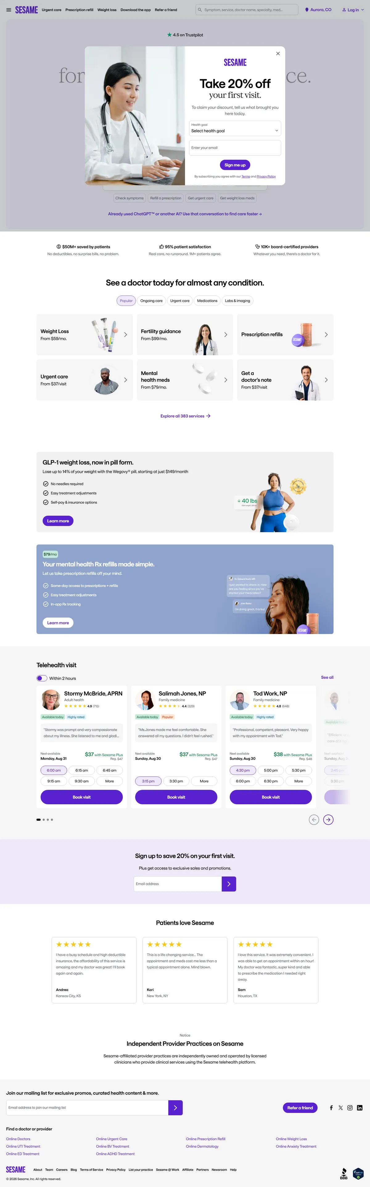 Full page of sesamecare.com