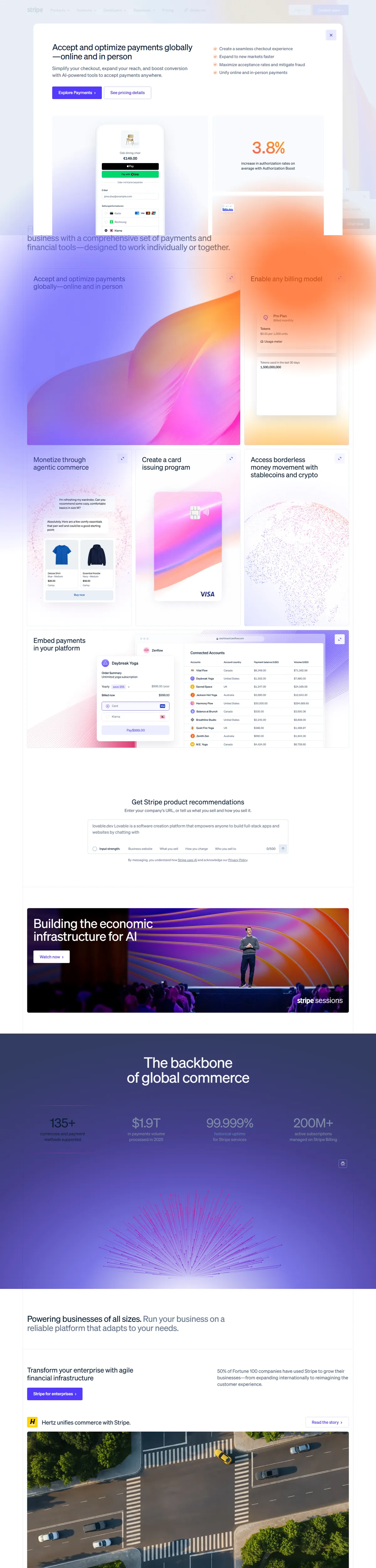 Full page of stripe.com
