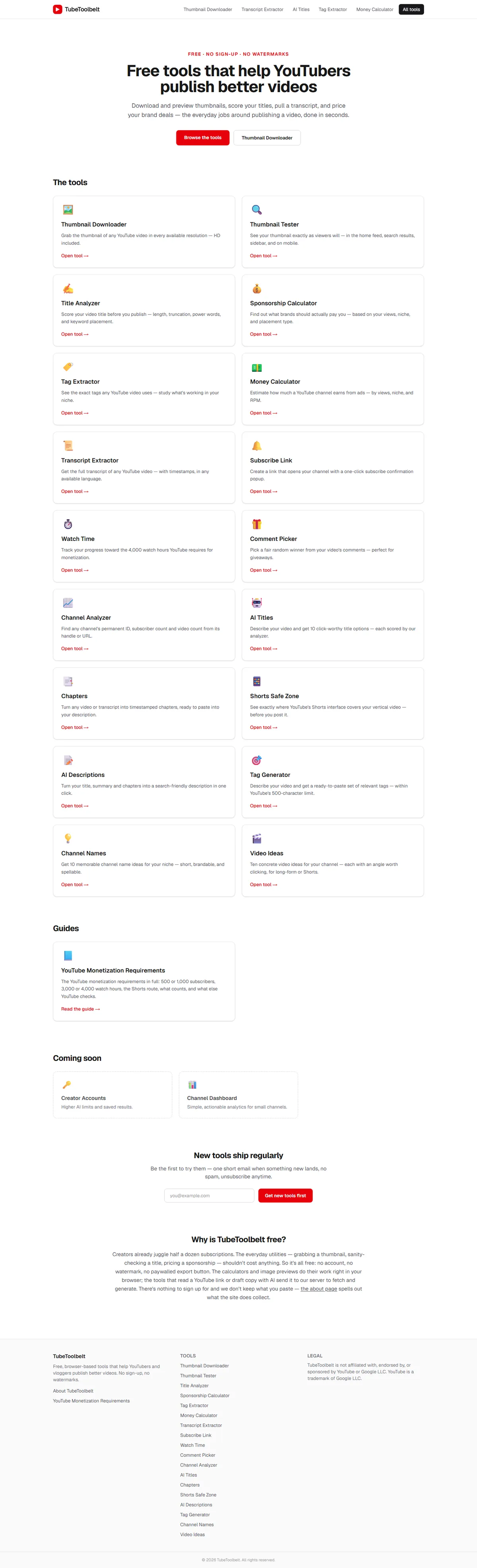 Full page of tubetoolbelt.com