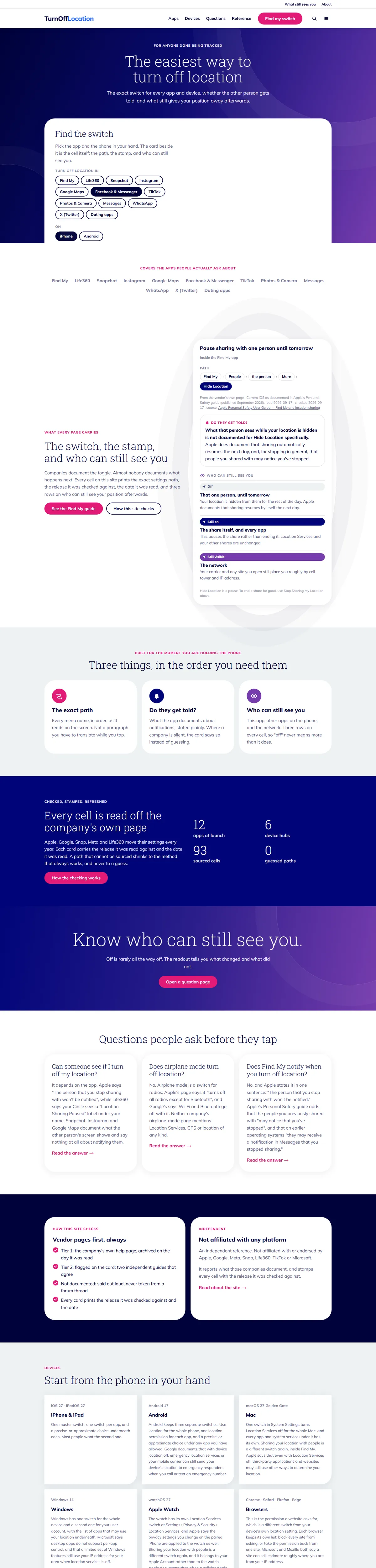 Full page of turnofflocation.com