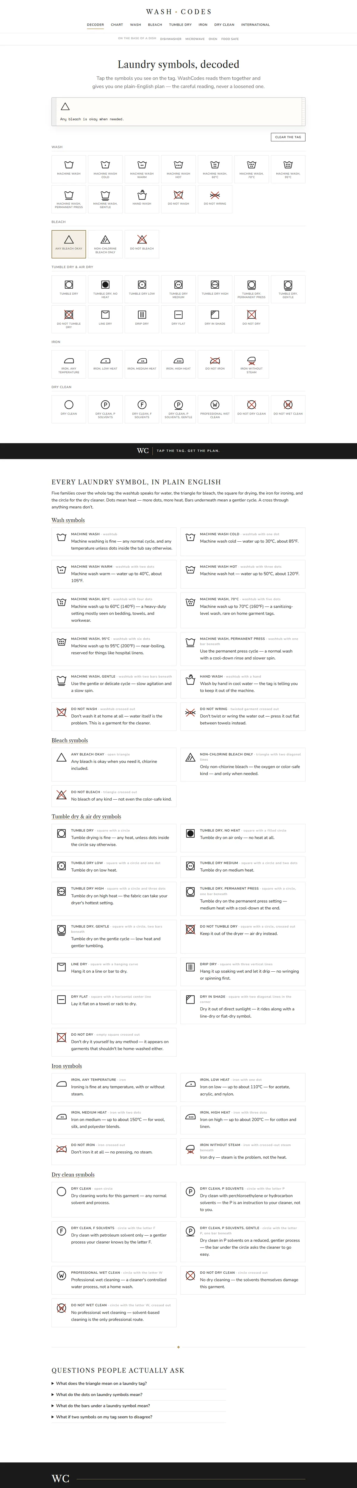 Full page of washcodes.com